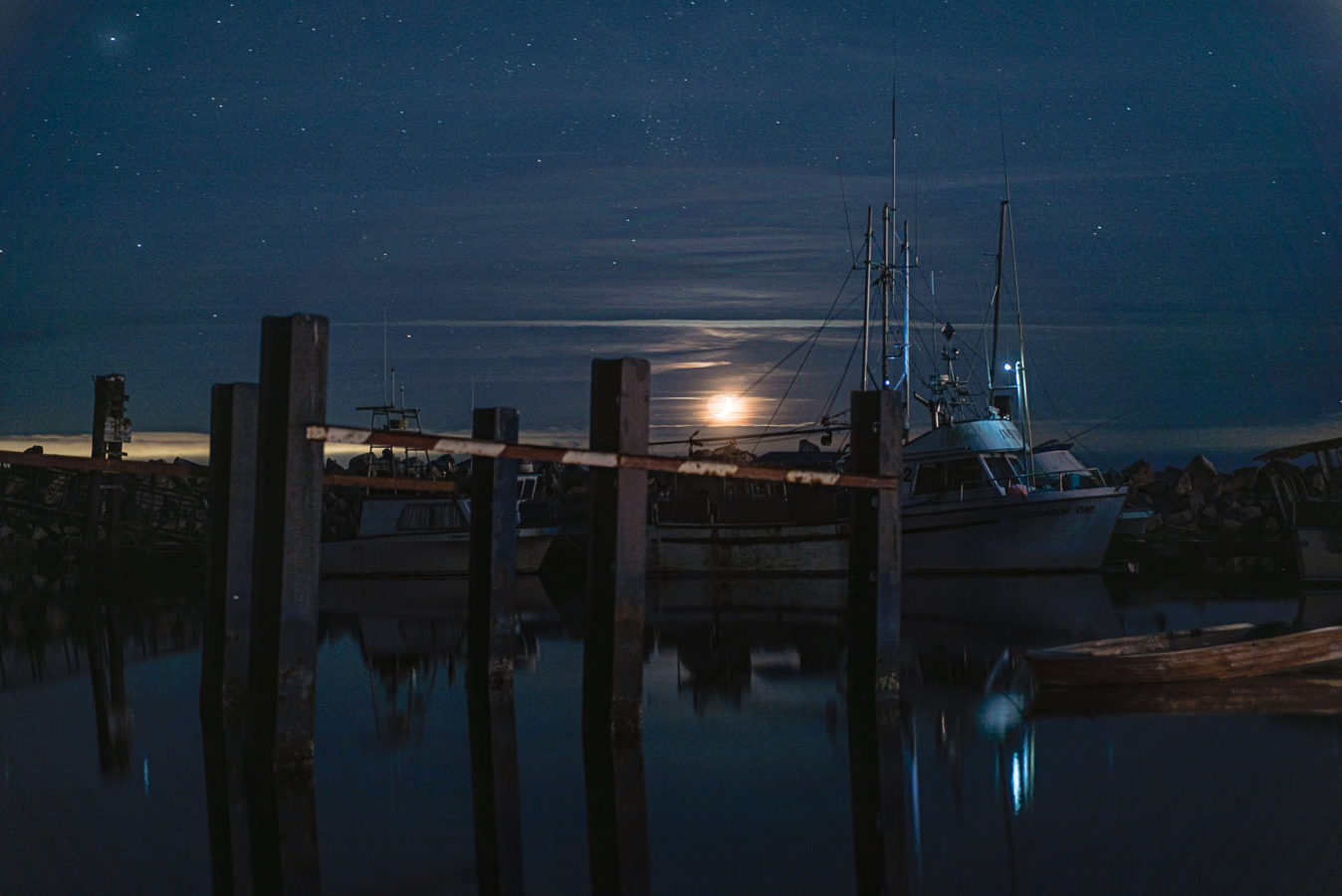 fish boat under the rising moon Sechelt BC